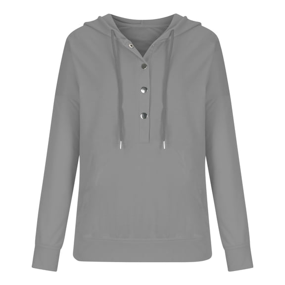 Admvng Sweatshirt for Women Long Sleeved Pullover Trendy Half Button Solid Fall Clothes Sweatshirt Basic Hooded Casual Blouse S-2XL