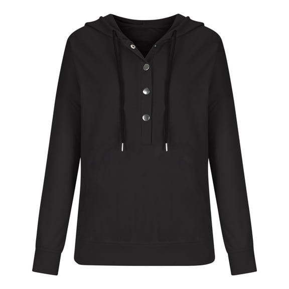 Admvng Sweatshirt for Women Long Sleeved Pullover Trendy Half Button Solid Fall Clothes Sweatshirt Basic Hooded Casual Blouse S-2XL