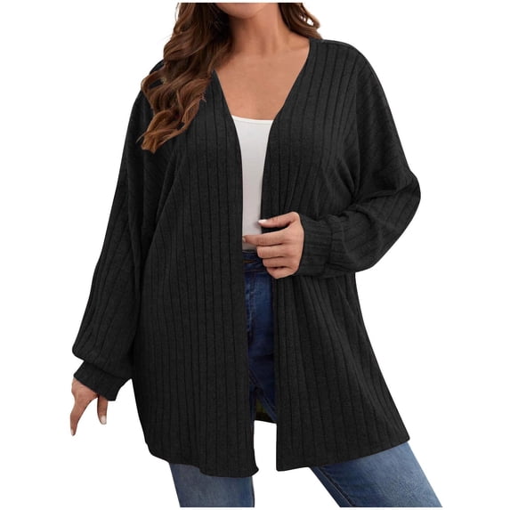 Admvng Oversized Sweaters for Women Solid Color Open Front Leisure Long Sleeve Knit Sweaters Convention Cardigan XL-5XL