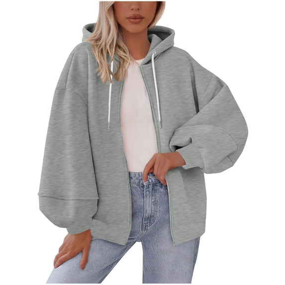 Admvng Oversized Sweatshirt for Women Full Zip Up Cropped Sweatshirts Jackets Casual Comfy Gym Tops Fall Outfits Winter Clothes Jackets for Women S-2XL