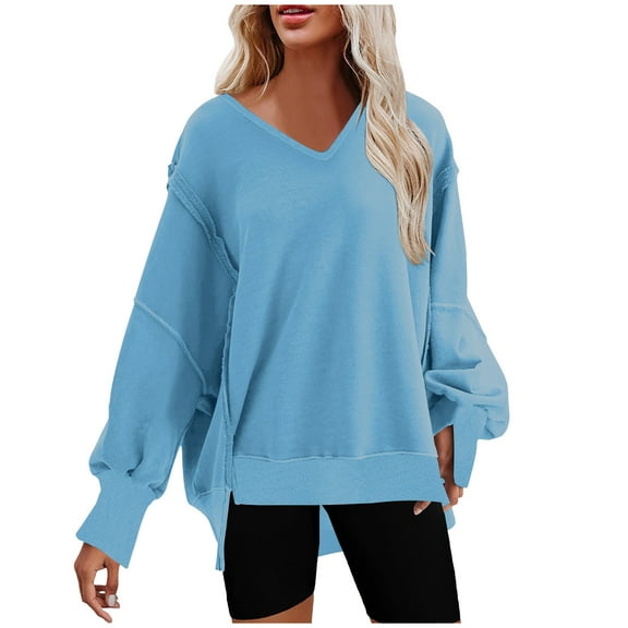 Admvng Oversized Sweatshirt for Women Casual Solid Color Fashion Pullover Side Slit Fall Winter Outfits Clothes S-2XL