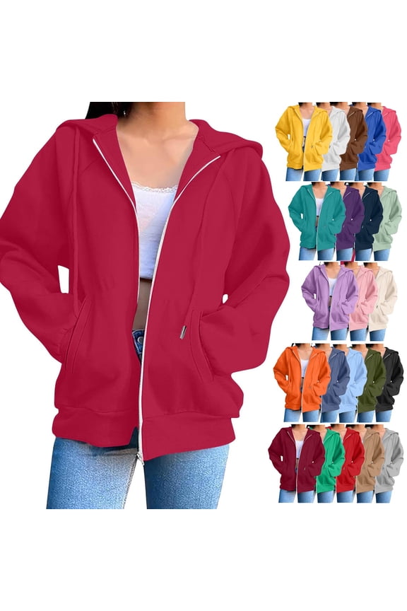 Sweatshirt for Women Zip up Hoodies Long Sleeve Fall Oversized Sweatshirts Fleece Jacket with Pockets,Sizes S-3XL