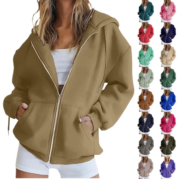 ZKCCNUK Sweatshirt for Women Zip up Hoodies Long Sleeve Fall Oversized Sweatshirts Fleece Jacket with Pockets,Sizes S-3XL