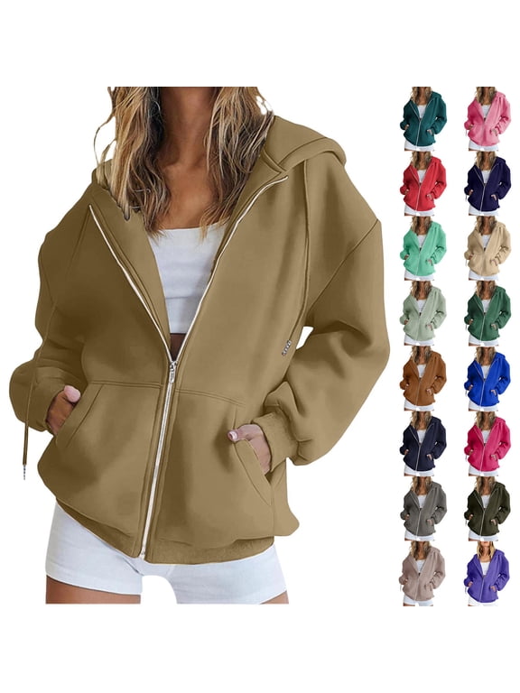 Sweatshirt for Women Zip up Hoodies Long Sleeve Fall Oversized Sweatshirts Fleece Jacket with Pockets,Sizes S-3XL