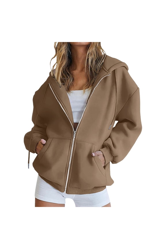 Sweatshirt for Women Zip up Hoodies Long Sleeve Fall Oversized Sweatshirts Fleece Jacket with Pockets,Sizes S-3XL
