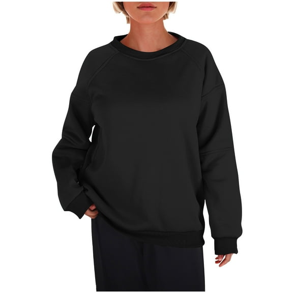 Admvng Oversized Sweatshirt for Women Fashion Long Sleeve Round Neck Pullover Hoodless Solid Color Sweatshirts Athleisure Women S-2XL