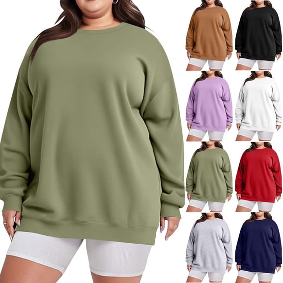 Admvng Oversized Sweatshirt for Women Plus Size FashionCasual Long Sleeve Round Neck Ladies Loose Sweatshirt Tops Blouse, Size L-5XL