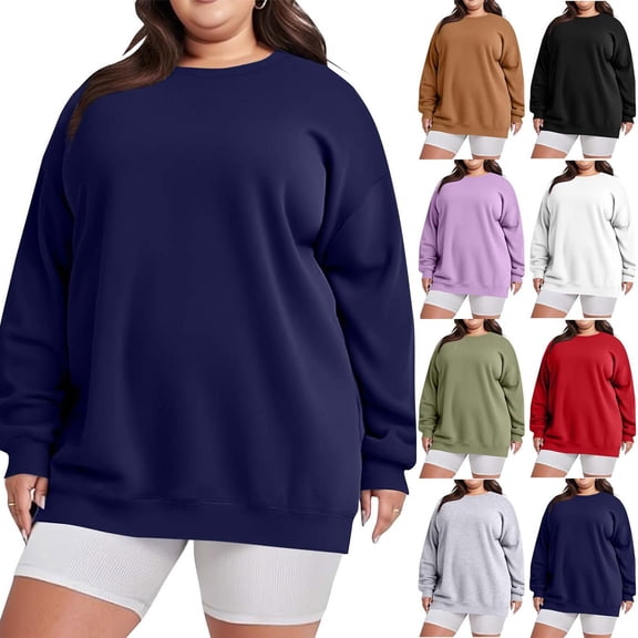 Admvng Oversized Sweatshirt for Women Plus Size FashionCasual Long Sleeve Round Neck Ladies Loose Sweatshirt Tops Blouse, Size L-5XL