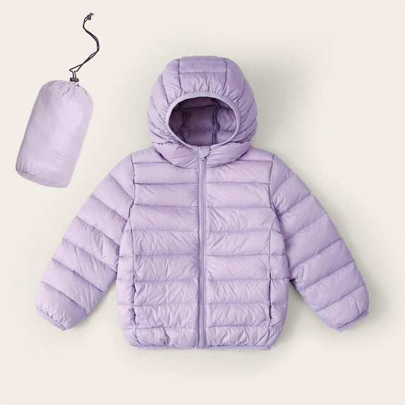 Admvng Packable Puffer Jackets for Girls and Boys Lightweight Solid Color Hooded Zipper Thin Down Jacket Children's Casual Jacket 100-170