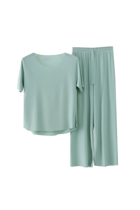 Pajamas for Women Set Fashion Plus Size Home Clothes Ice Silk Couple Pajamas Short Sleeve Pants Suit L-4XL