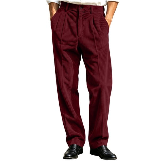 Admvng Pants for Men Solid Button Zipper Straight Leg Casual Trousers