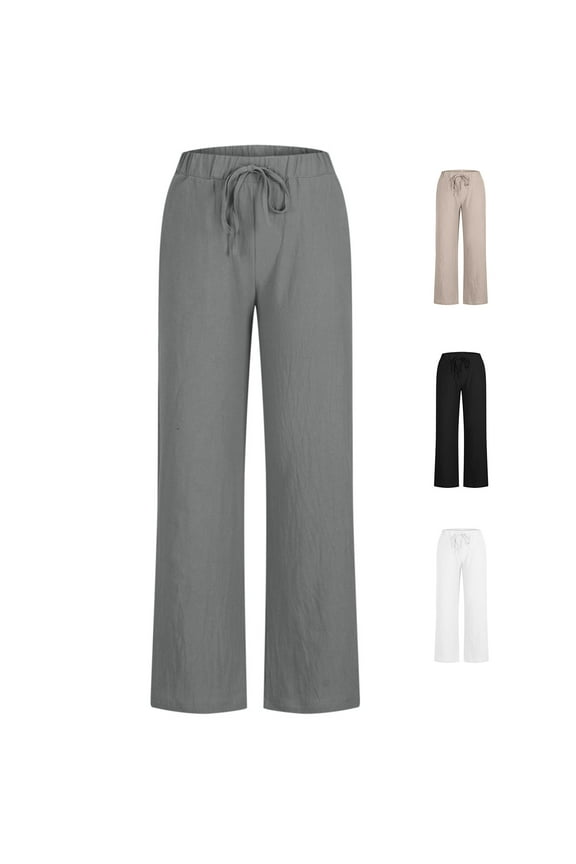 Pants for Women Essentials Linen Blend Drawstring Relaxed Fit Wide Leg Pant S-3XL