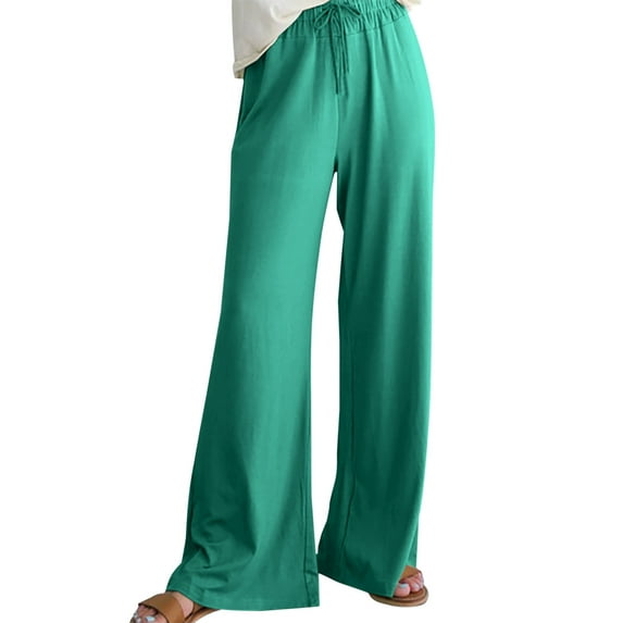 Admvng Pants for Women Long Solid Color Drawstring Pocket Ruffled Casual Sports Pants S-2XL