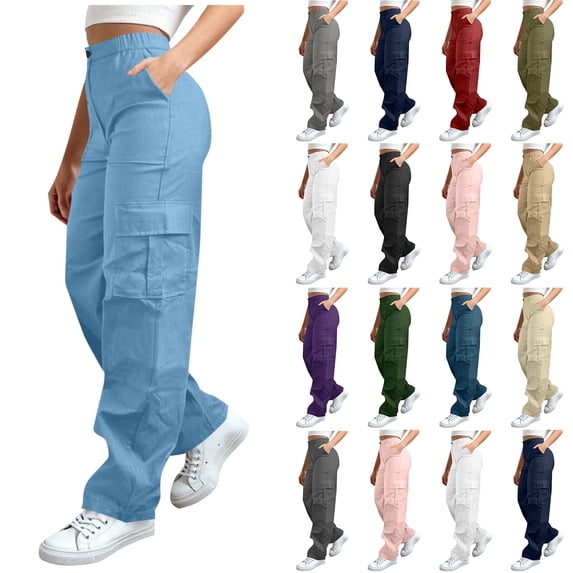 Admvng Cargo Pants for Women Button Zip High Waisted with Pockets Athletic Climbing Hiking Pants Full Length Pants