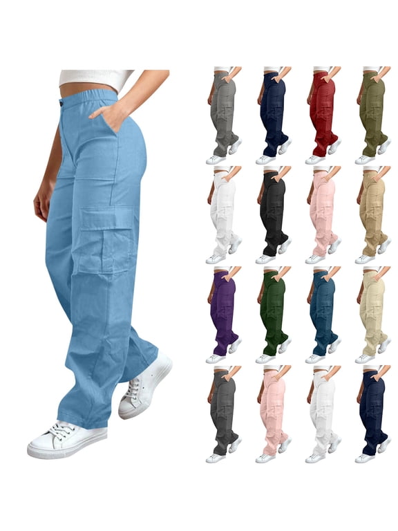 Cargo Pants for Women Button Zip High Waisted with Pockets Athletic Climbing Hiking Pants Full Length Pants
