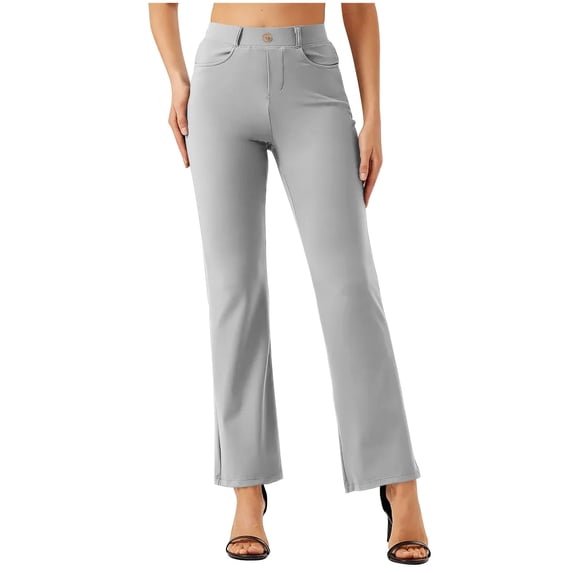 Admvng Pants for Women Straight Leg Summer Solid Casual Stretchy Work Trousers with Pockets