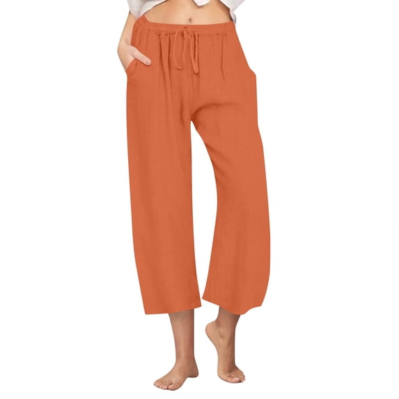 Admvng Plus Size Capris for Women Casual Summer Lightweight Elastic Waist Comfy Ladies Capri With Pockets Size S-3XL