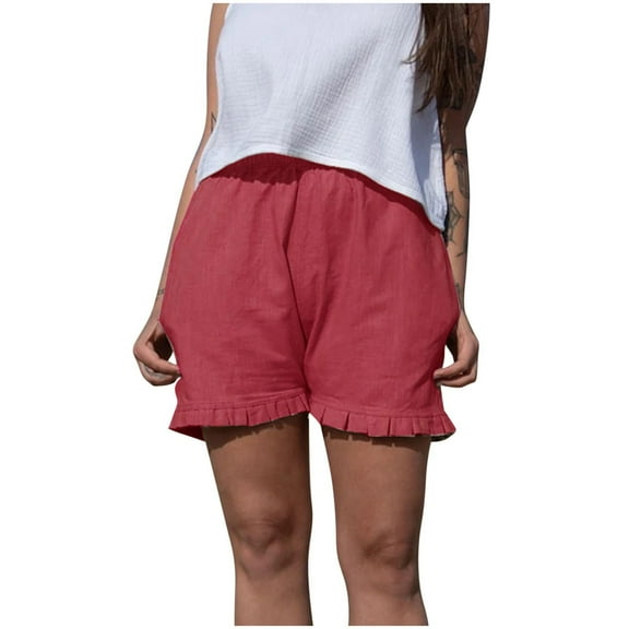 Admvng Plus Size Shorts for Women Cotton and Linen Shorts Spring and Summer Baggy Pocket Casual Pants S-3XL