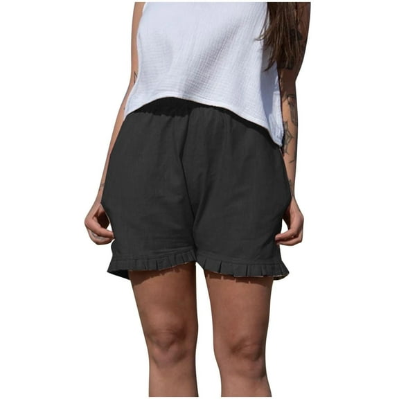 Admvng Plus Size Shorts for Women Cotton and Linen Shorts Spring and Summer Baggy Pocket Casual Pants S-3XL