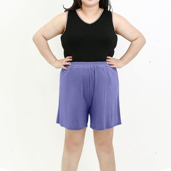 Admvng Plus Size Shorts for Women Summer Elastic Waist Thin Shorts Solid Color Loose Size Home Pants XL-6XL