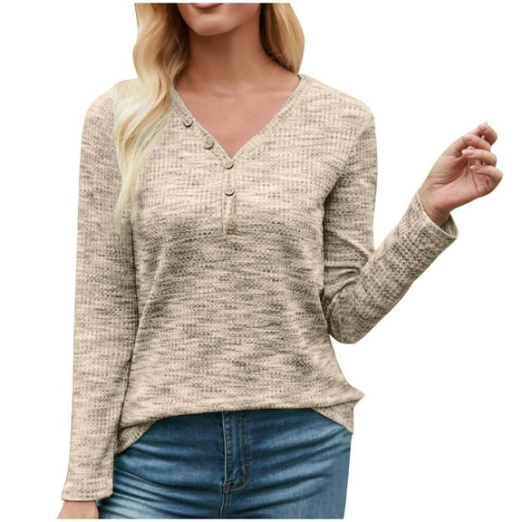 Admvng Plus Size Tops for Women Casual Plus Loose V-Neck Solid Long Sleeved Lightweight Basic Business Casual Tops for Women S-3XL