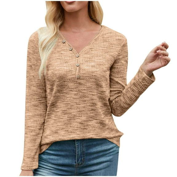 Admvng Plus Size Tops for Women Casual Plus Loose V-Neck Solid Long Sleeved Lightweight Basic Business Casual Tops for Women S-3XL