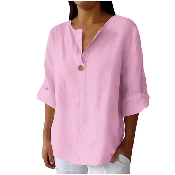 Admvng Women's Tops Summer V Neck Leisure Solid Color Short Sleeve Women Blouses S-5XL