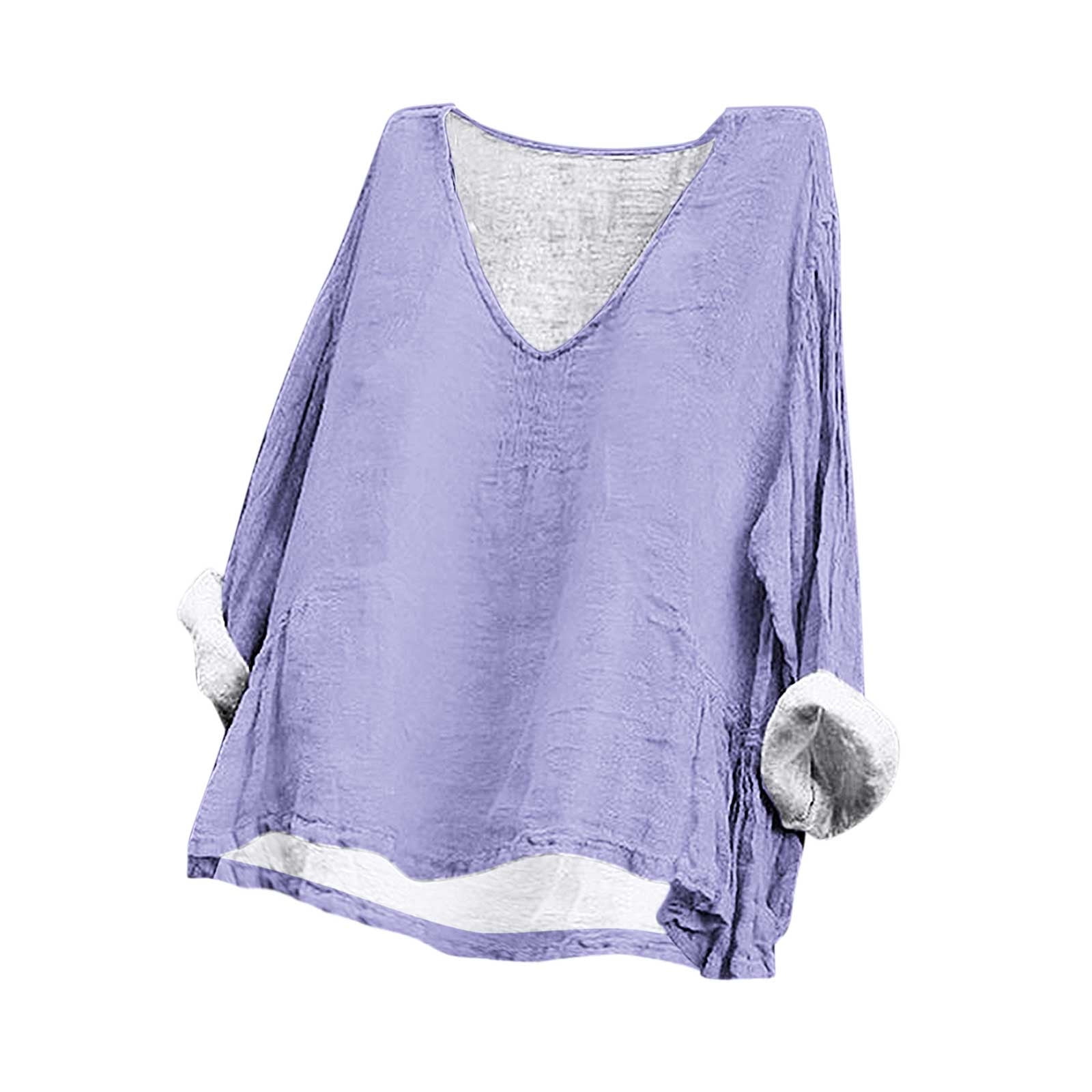 Admvng Plus Size Tops for Women Fashionable Solid V-neck Long Sleeved ...