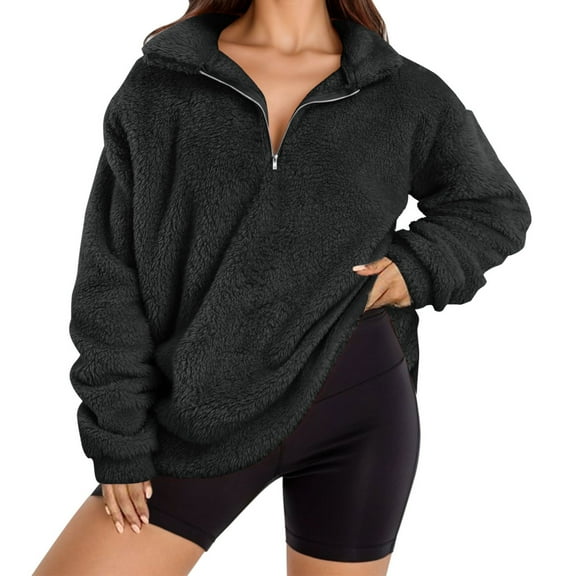 Admvng Plus Size Women Blouses V-Neck Long Sleeve T-Shirt Loose Sweatshirt Blouse Tops Winter Comfortable Soft Plus Size Tops with Zipper S-5XL