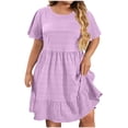thumbnail image 1 of Admvng Plus Size Womens Textured Tiered Dresses Round Neck Short Sleeve Casual Flowy Summer Dress, 1 of 8