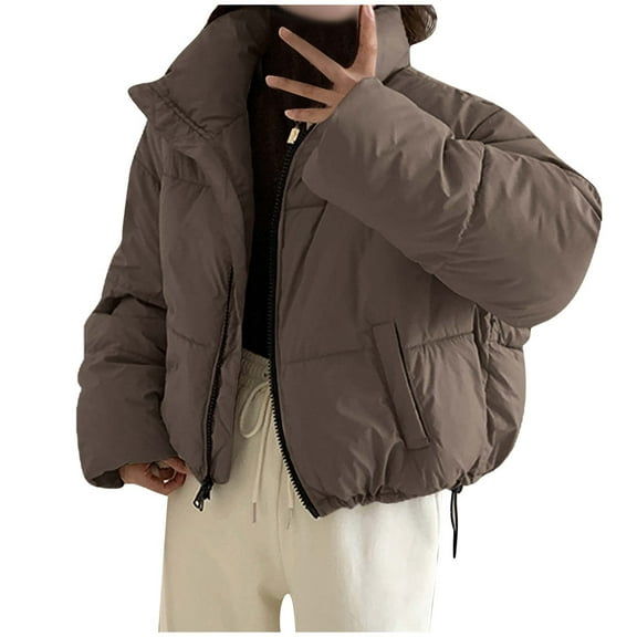 Admvng Puffer Jacket Womens Fashion Casual Comfortable Zipper Pocket Long Sleeve Womens Winter Coats S-XL