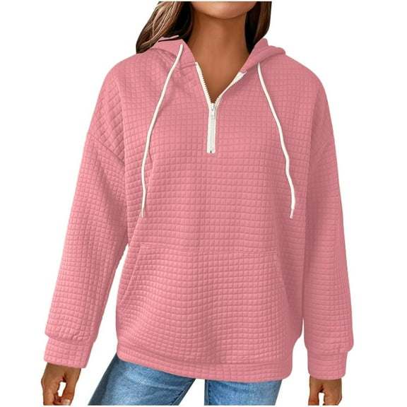 Admvng Quarter Zip Pullover Women Oversized Solid Color Long Sleeve Sweatshirt Fall Waffle Cute Hoodies Sweatshirt for Women with Pocket S-5XL