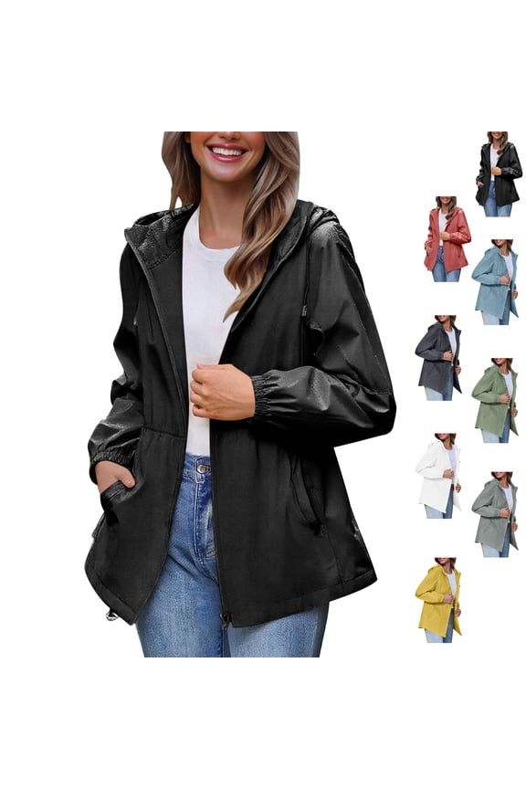 Rain Coats for Women Loose Fit Portable Waterproof Lightweight Jackets Raincoat Hiking Windbreaker Jacket with Hood S-2XL