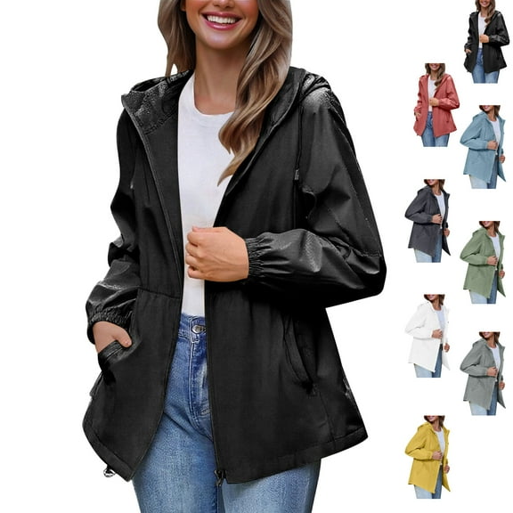 Admvng Rain Coats for Women Loose Fit Portable Waterproof Lightweight Jackets Raincoat Hiking Windbreaker Jacket with Hood S-2XL