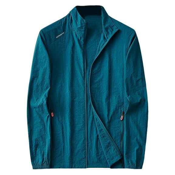 Admvng Rain Jacket Men Solid Color Zipper Outdoor Sunscreen Climb Sport Run Long Sleeved Windbreaker Outwear for Golf Hiking Travel with Pocket M-5XL