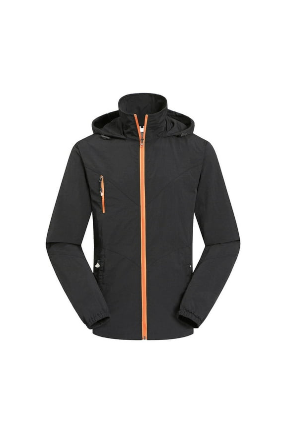 Rain Coats for Men Casual Raincoat Windbreaker Solid Long Sleeves Zipper Hooded Outdoor Sports Jacket, Size S-4XL