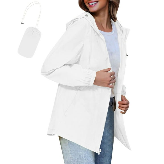 Admvng Rain Coats for Women Loose Fit Portable Waterproof Lightweight Jackets Raincoat Hiking Windbreaker Jacket with Hood S-2XL