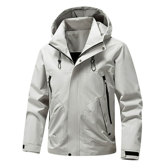 Admvng Rain Jacket Men Casual Raincoat Windbreaker Solid Long Sleeves Zipper Hooded Outdoor Sports Jacket, Size M-5XL