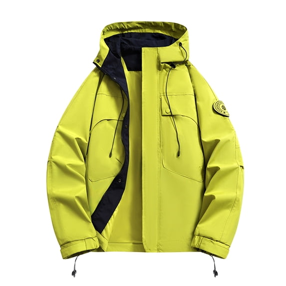 Admvng Rain Jacket Men Color Blocked Long Sleeved Detachable Hooded Zipper Cardigan Outdoor Waterproof Workwear Jacket, Size M-4XL