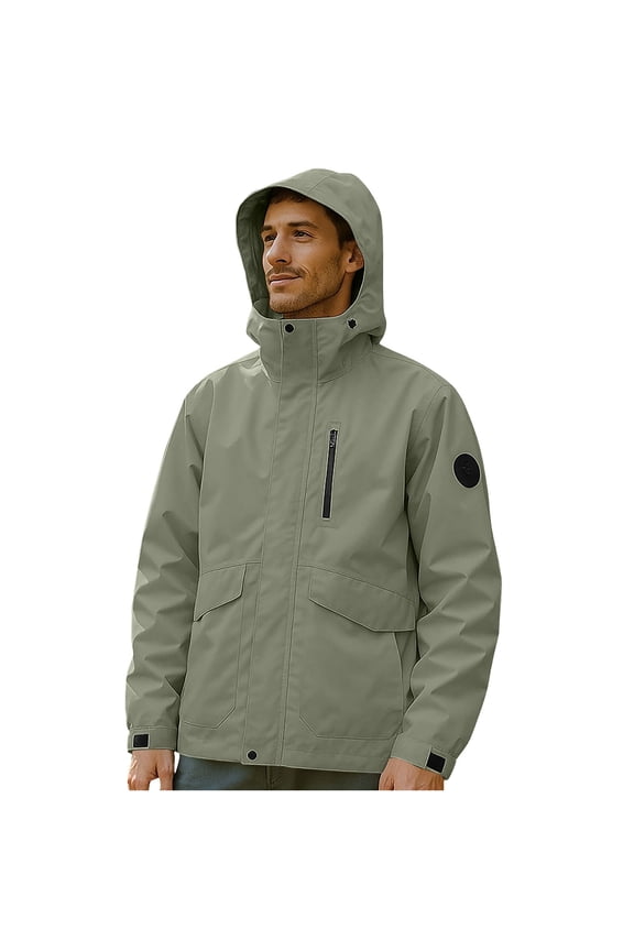 Rain Jacket Men Waterproof Lightweight Insulated Windbreaker Detachable Hat for Outdoor Climb Sport Run with Pocket Zipper Rain Shell Jacket XS-3XL