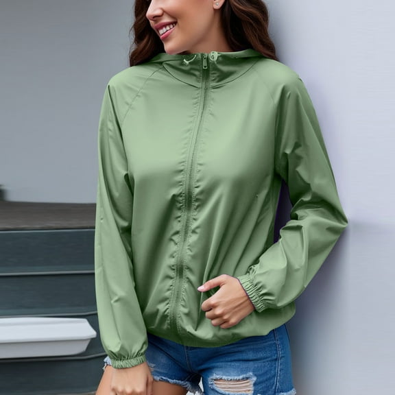 Admvng Rain Jacket Women Packable Raincoat Waterproof Athletic Jacket Hood Sun Protection Outdoor Windbreaker with Pockets S-2XL