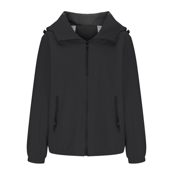 Admvng Rain Jacket Women Plus Size Comfortable Casual Color Block Drawstring Pocket Hooded Casual Outwear Jackets M-5XL