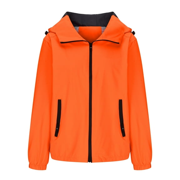Admvng Rain Jacket Women Plus Size Comfortable Casual Color Block Drawstring Pocket Hooded Casual Outwear Jackets M-5XL