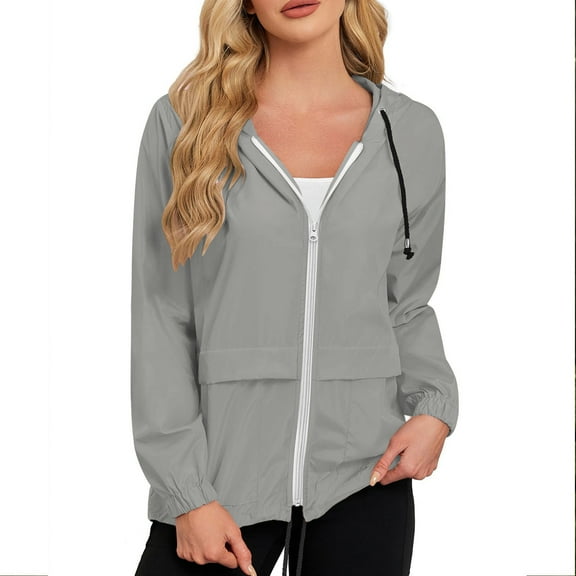 Admvng Rain Jacket Women Solid Rain Jacket Outdoor Jackets Hooded Raincoat Windproof, Size S-2XL
