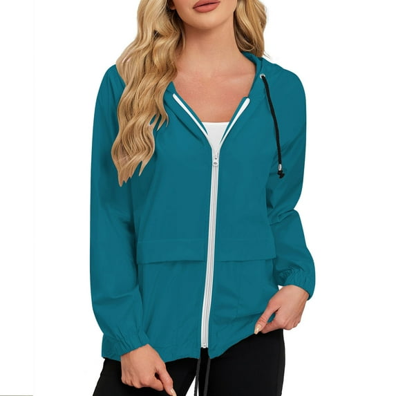Admvng Rain Jacket Women Solid Rain Jacket Outdoor Jackets Hooded Raincoat Windproof, Size S-2XL