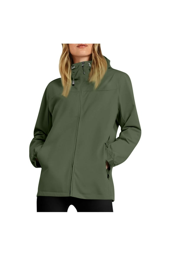Rain Jacket Women Spring and Winter Waterproof Hooded Pocket Zipper Jacket Outdoor Mountaineering Clothing Sports Jacket, Size S-3XL