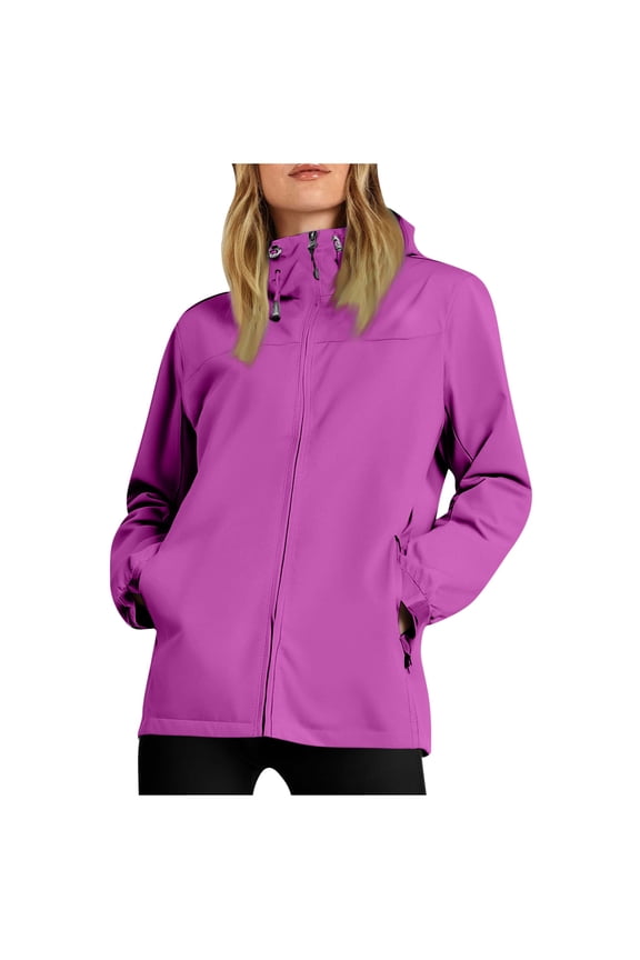 Rain Jacket Women Spring and Winter Waterproof Hooded Pocket Zipper Jacket Outdoor Mountaineering Clothing Sports Jacket, Size S-3XL