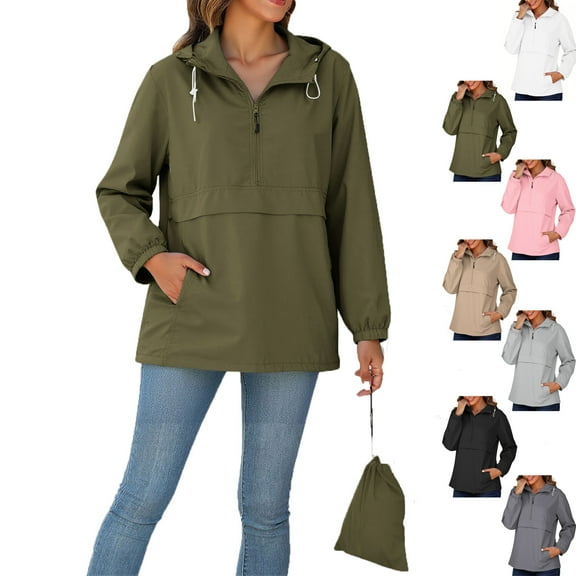 Admvng Rain Jacket Women Waterproof Solid Lightweight Rain Jacket Outdoor Jackets Packable Raincoat Windproof with Hood S-2XL