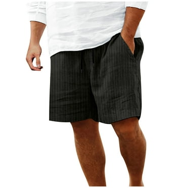 Admvng Shorts for Men Cotton Linen Pockets Elastic Waist Straight Leg Sports Beach Pants S-3XL