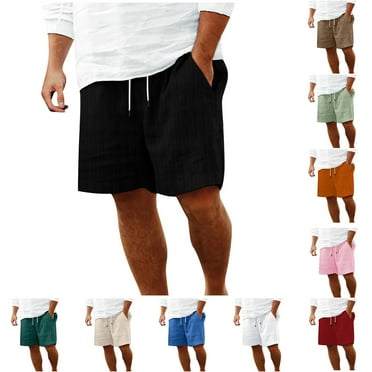 Admvng Shorts for Men Cotton Linen Pockets Elastic Waist Straight Leg Sports Beach Pants S-3XL
